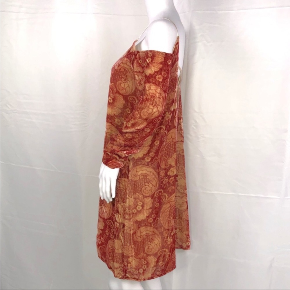 Chaser Vintage Tapestry Velvet Cold Shoulder Hi-Lo Cross Strappy Back Dress SzM - Picture 10 of 14